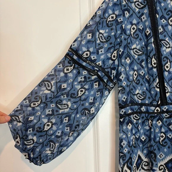 Veronica Beard Cabo Boho Paisley Silk Peplum Ladder Stitch Long Sleeve Blouse 12 - Picture 3 of 11